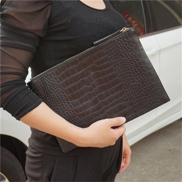 Women Clutches Crocodile Grain PU Leather Envelope Clutch Bag - Picture 2 of 7